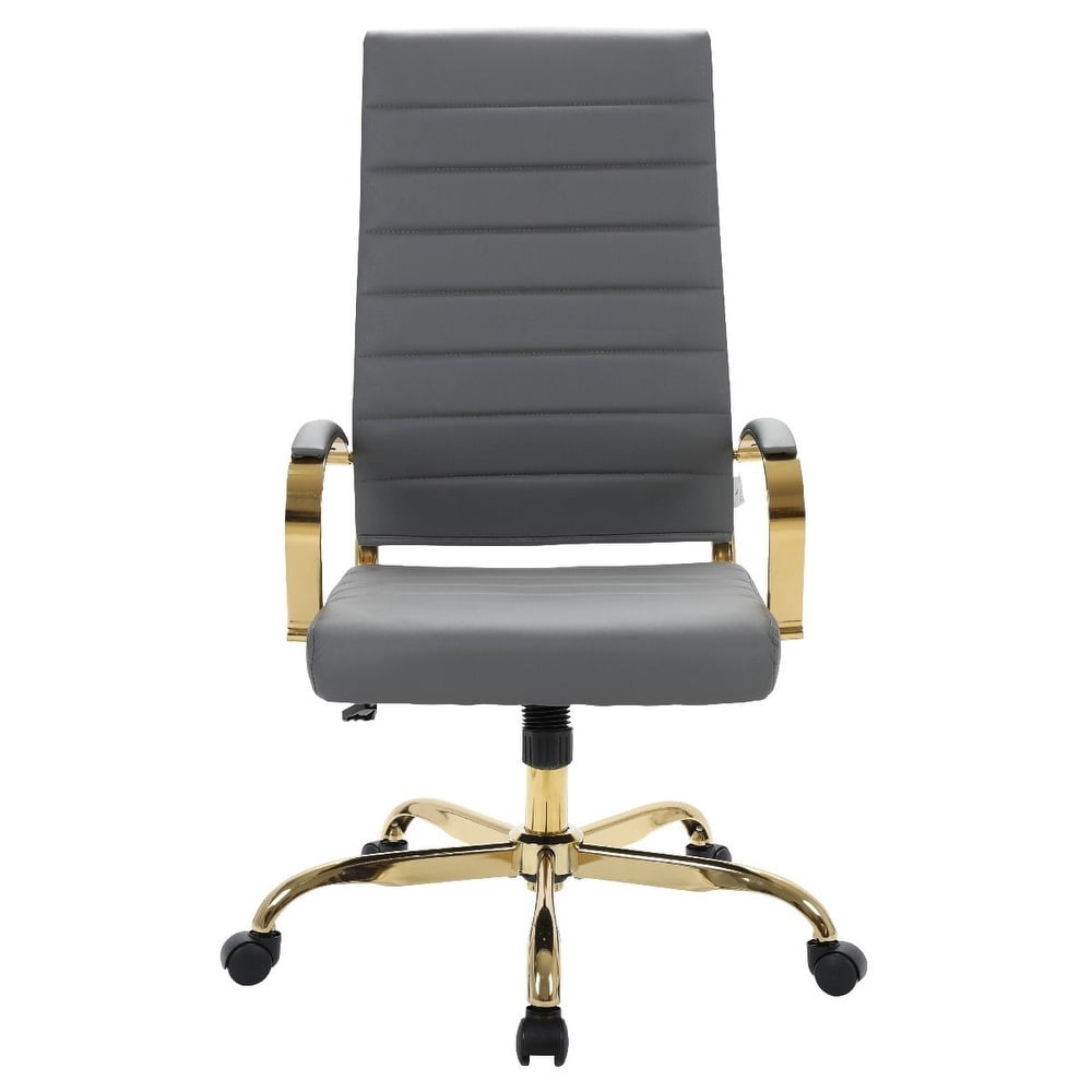 Benmar High-Back Gray Leather Office Desk Chair Ergonomic Executive Chair with Adjustable Swivel, Gold Frame with Cushion Support & Silent Wheels for Home Office Workstations