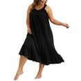 thumbnail image 2 of Agnes Orinda Women's Plus Size Nightgown Sleeveless Wide Strap Pleated Nightdress Chemise Sleepwear 4X Black, 2 of 6