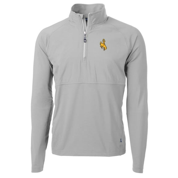 Men's Cutter & Buck Silver Wyoming Cowboys Adapt Eco Knit Hybrid Recycled Quarter-Zip Pullover Top