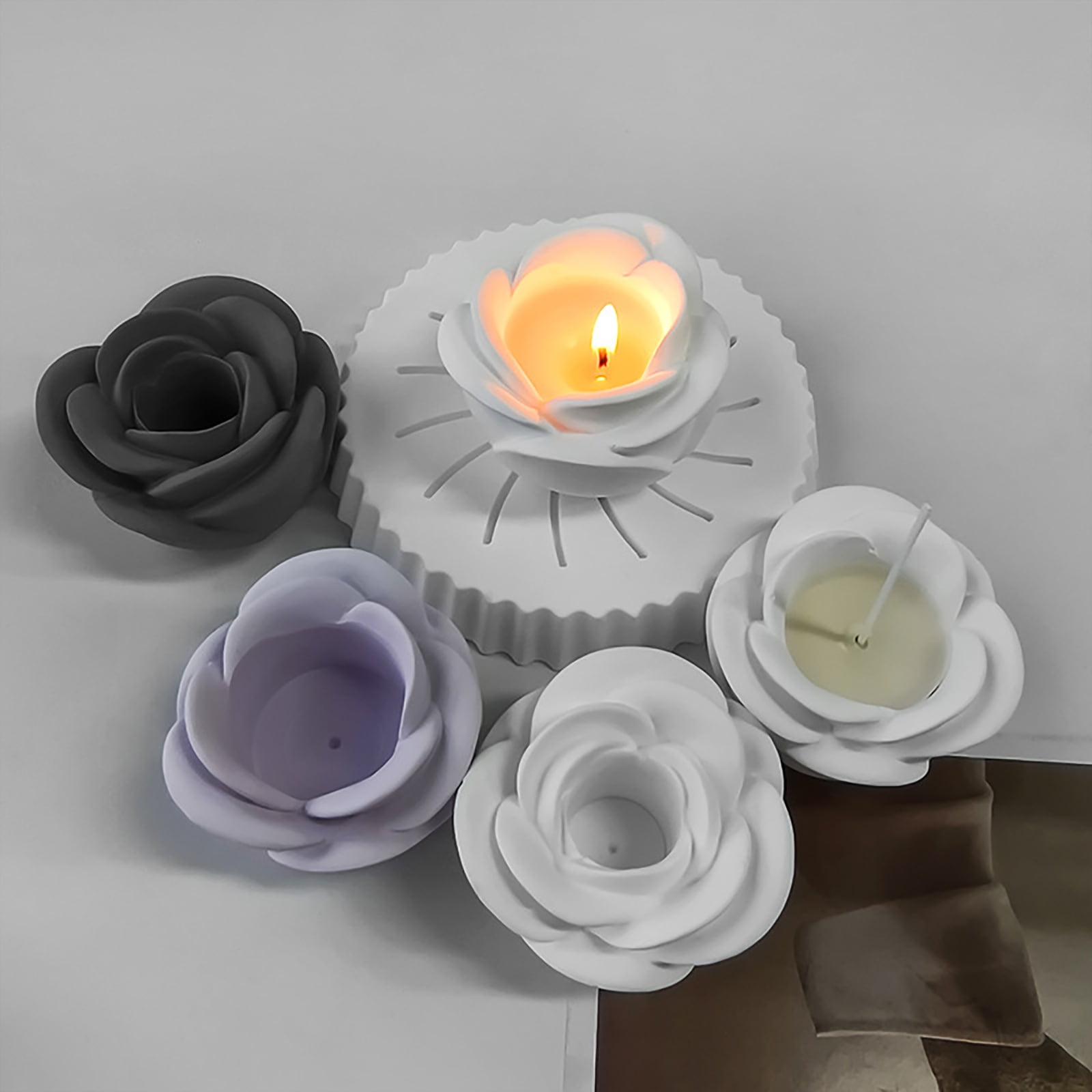 3D Rose Candlestick Resin Silicone Mold Valentines Day Exploy Casting Mold Elegant Flower Candle Holder Molds DIY Crafts