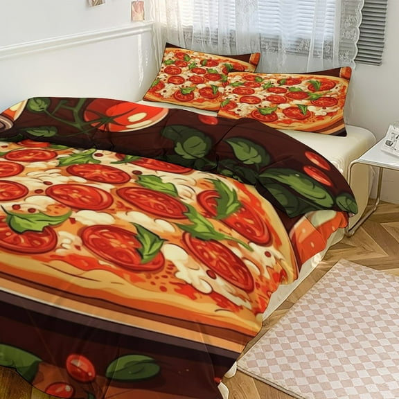 Duvet Cover Queen Size Fun Pizza 3 Pcs Duvet Cover Set Bedding Sets Queen Soft Breathable