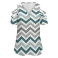 thumbnail image 4 of Aqua Chevron Pattern Womens Summer V Neck Zipper Top Short Sleeve T Shirt Off Shoulder Top Casual Classy Loose Shirts, 4 of 7