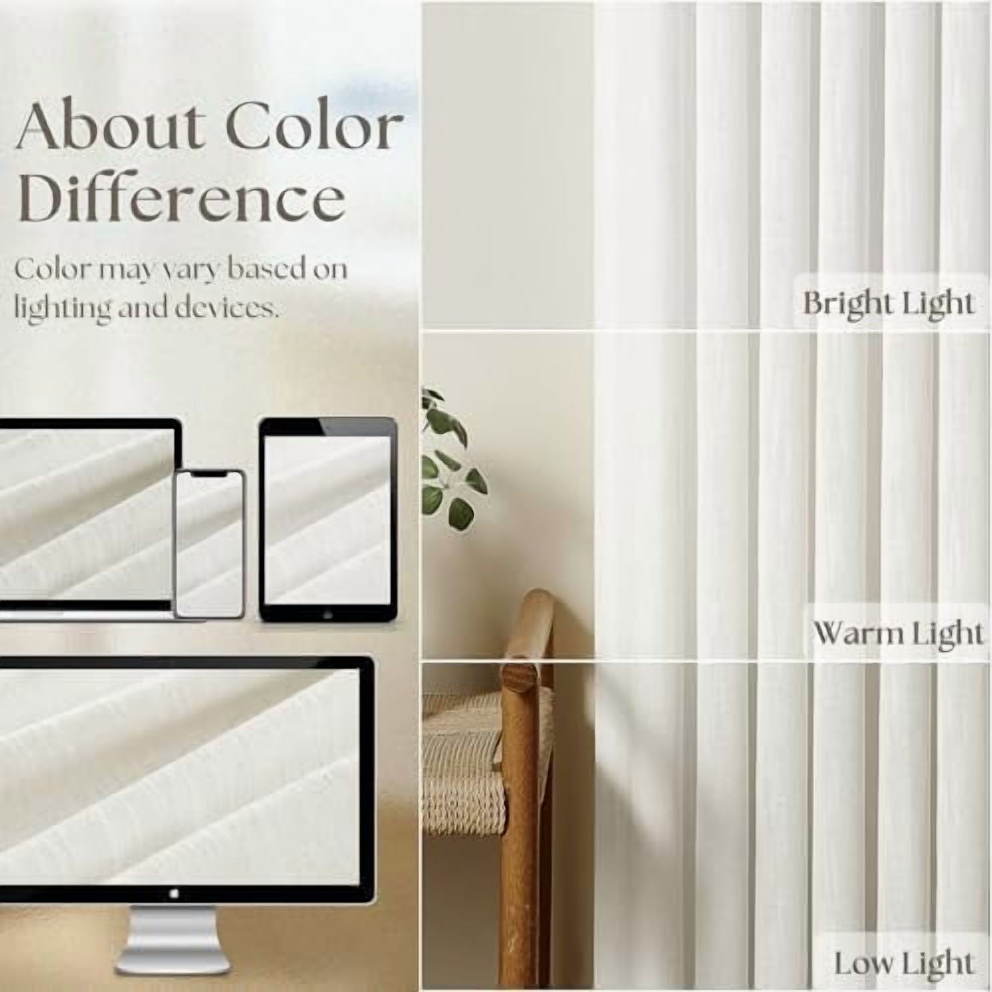 Beige White Pinch Pleated Linen Curtains 1 Panel for Living Room Bedroom Memory Training Shaped Semi Sheer Pleat Drapes with Hooks Rings Light Filtering Window Curtain 60x108