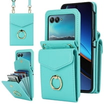 ELEHOLD Luxury Wallet Case For Motorola Razr 2024,with Organ Card Slots RFID Blocking Metal Ring Holder Crossbody Shoulder Strap Leather Purse Case for Women Girls,Green