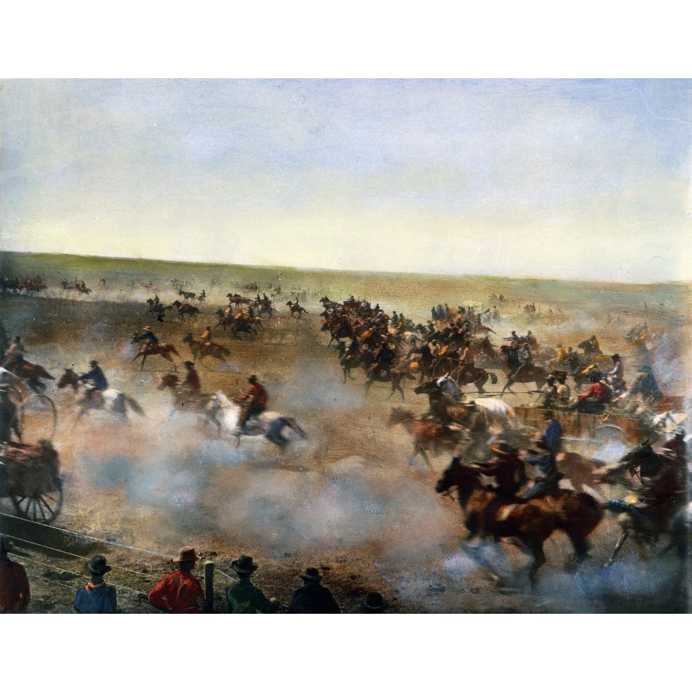 Oklahoma Land Rush 1893 Nhomestead Claimants Rushing Into The Cherokee