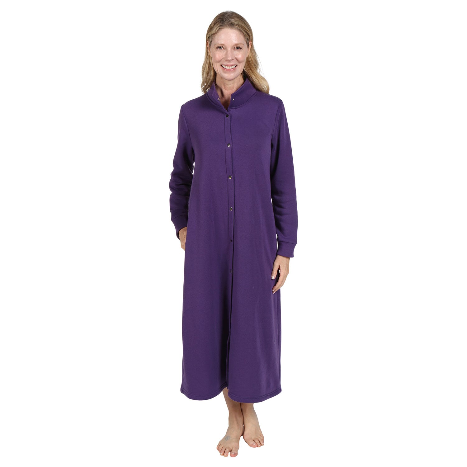 Housecoats for Women Snap Front - Fleece Long Sleeve Nightgown by ...