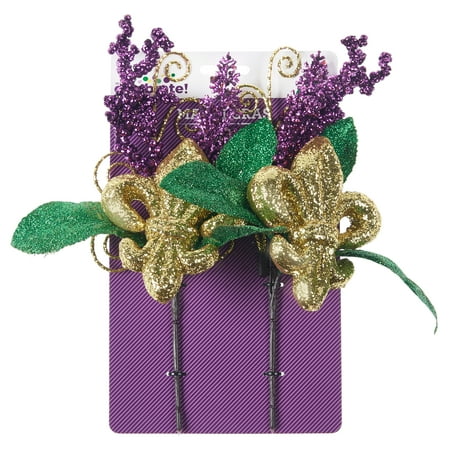 Way To Celebrate Mardi Gras Glittery Fleur de Lis Picks, 2 Count