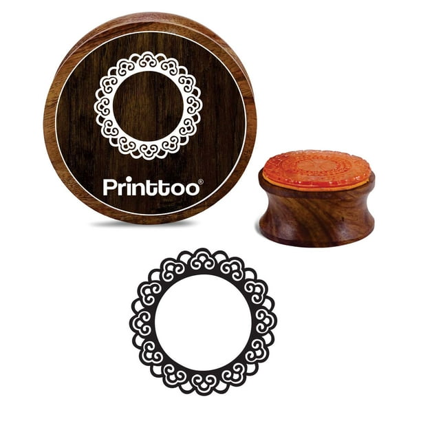 Printtoo Square Wooden Rubber Stamp Victorian Style Round Frame Design