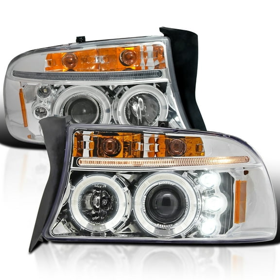 Spec-D Tuning Chrome Housing Clear Lens Projector Headlights Compatible with 1997-2004 Dodge Dakota, 1998-2003 Dodge Durango, Left Right Pair Headlamps Assembly