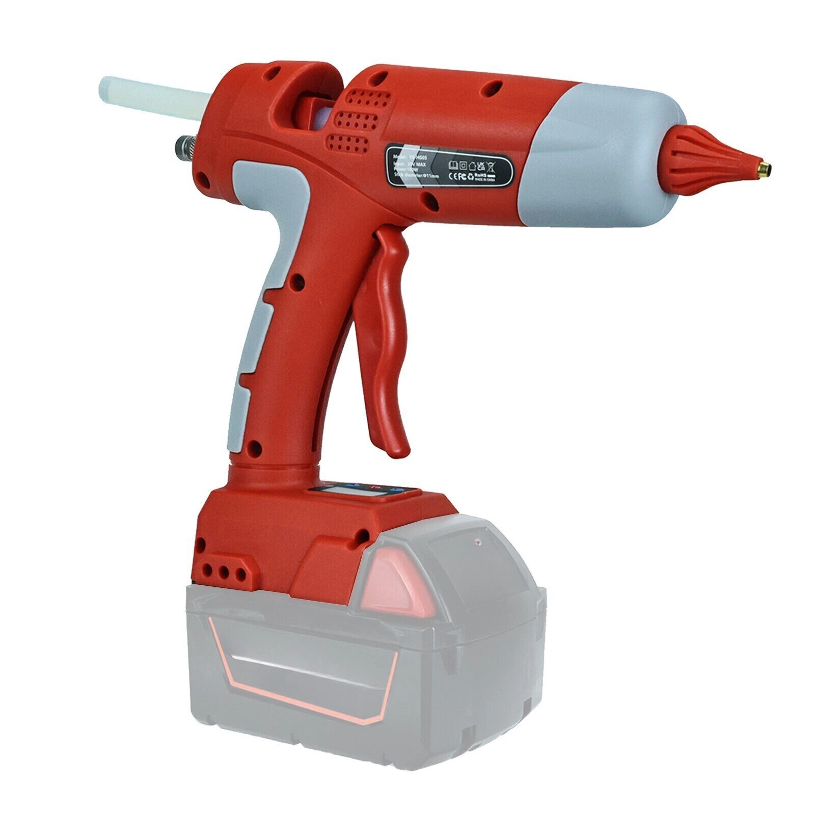 Cordless Hot Melt Glue Gun for Milwaukee Li-ion Battery With temperature display