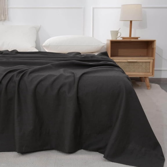 ARLAJO Linen Sheet French Flax Flat Sheet Only 55% Euro Linen 45% Cotton Basic Style Solid Color Soft Breathable Farmhouse Top Sheet 1-Piece (Twin, Dark Grey)