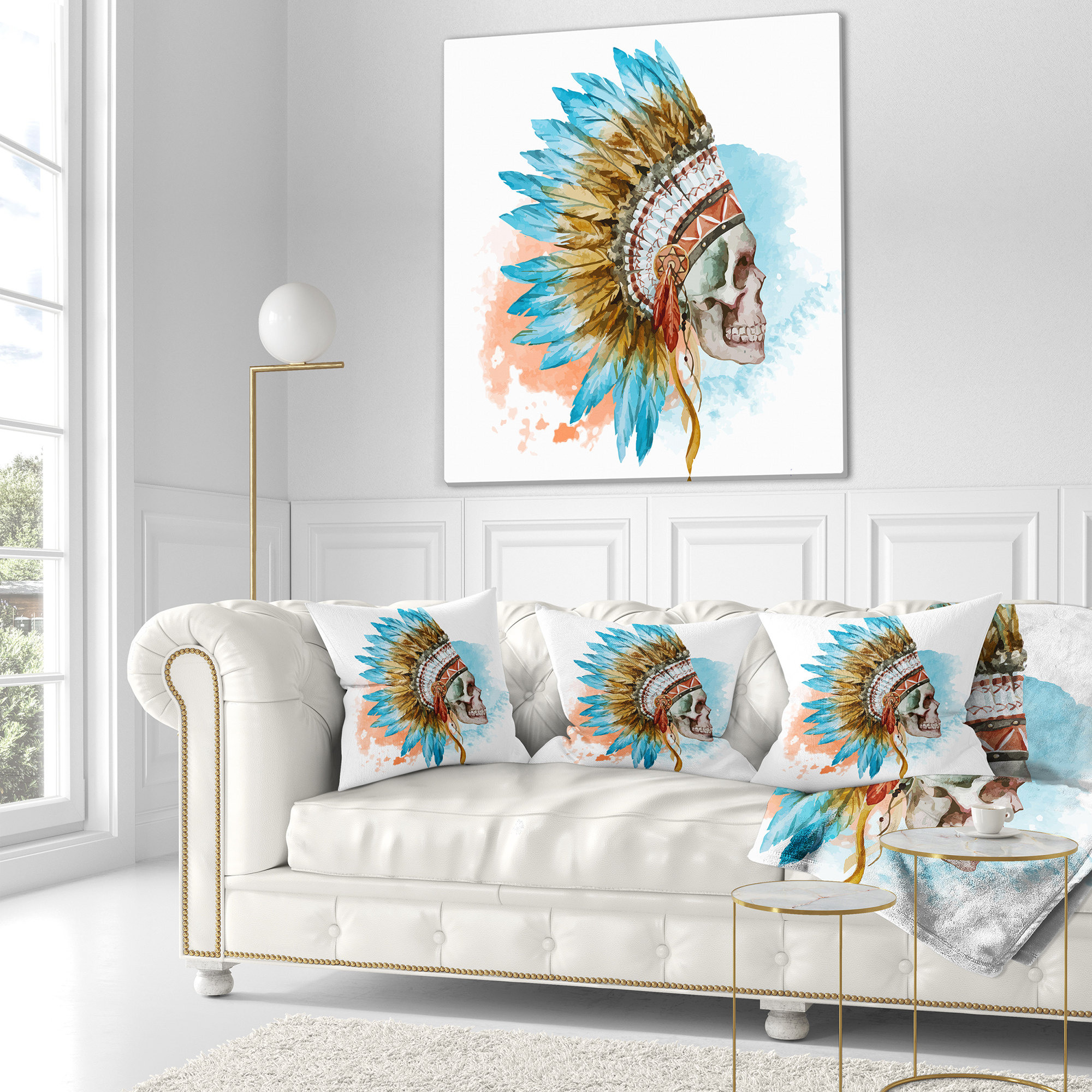 Designart Ethnic Skull - Abstract Throw Pillow - 16x16