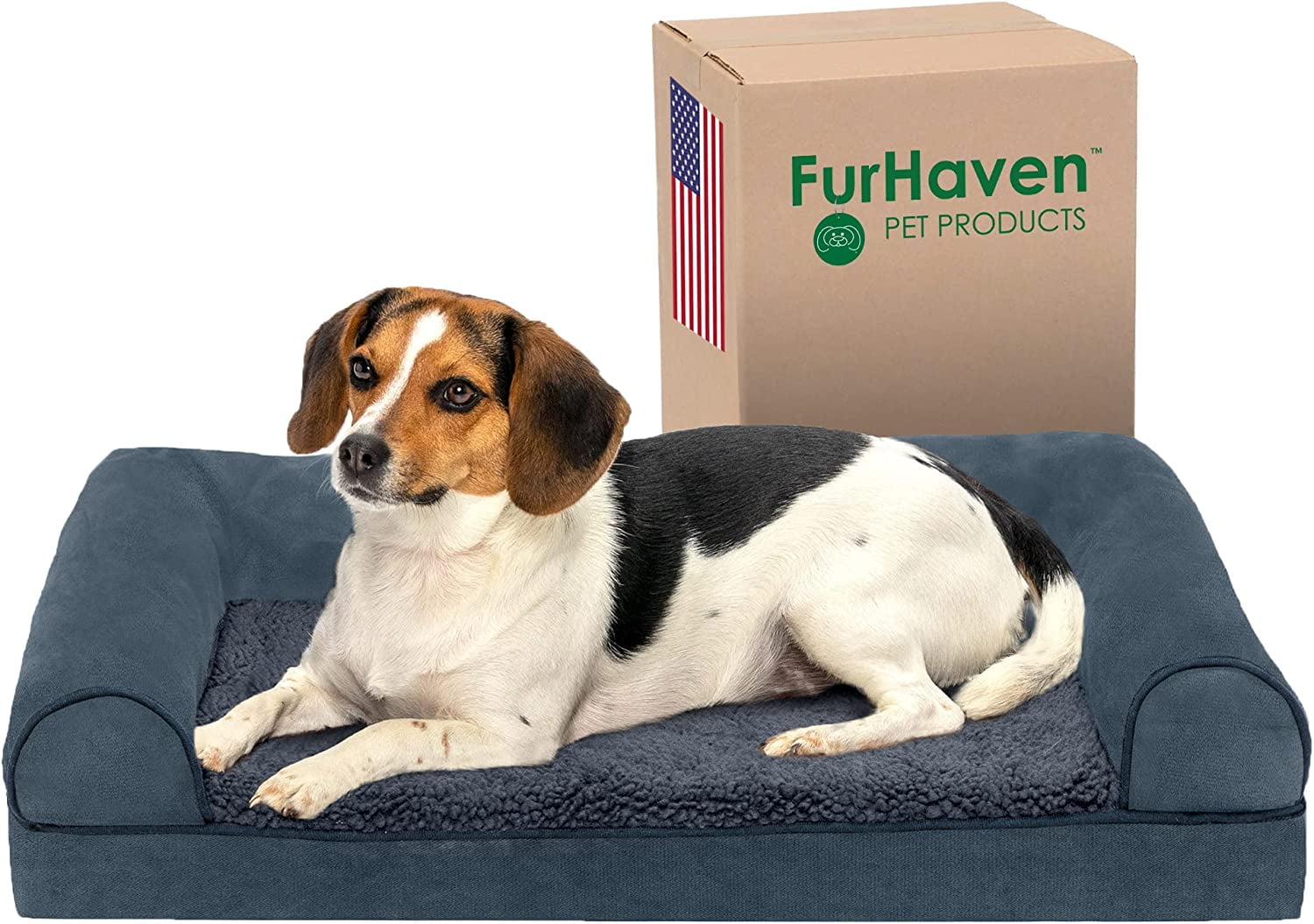 FurHaven Pet Products Faux Fleece & Chenille Soft Woven Orthopedic Sofa Pet Bed for Dogs & Cats