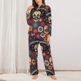 thumbnail image 2 of Fotbe Skulls and Flowers Conjunto de Pijama de Manga Larga para Mujer con Estampado, Ropa de Dormir de 2 Piezas, Conjunto de Casa Suave y Cómodo con Bolsillos-X-Large, 2 of 7