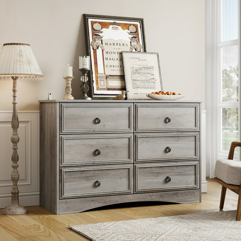 LGHM Wooden 3 Piece Bedroom Set 6 Drawer Double Dresser 2 Gray Wash Nightstands Walmart