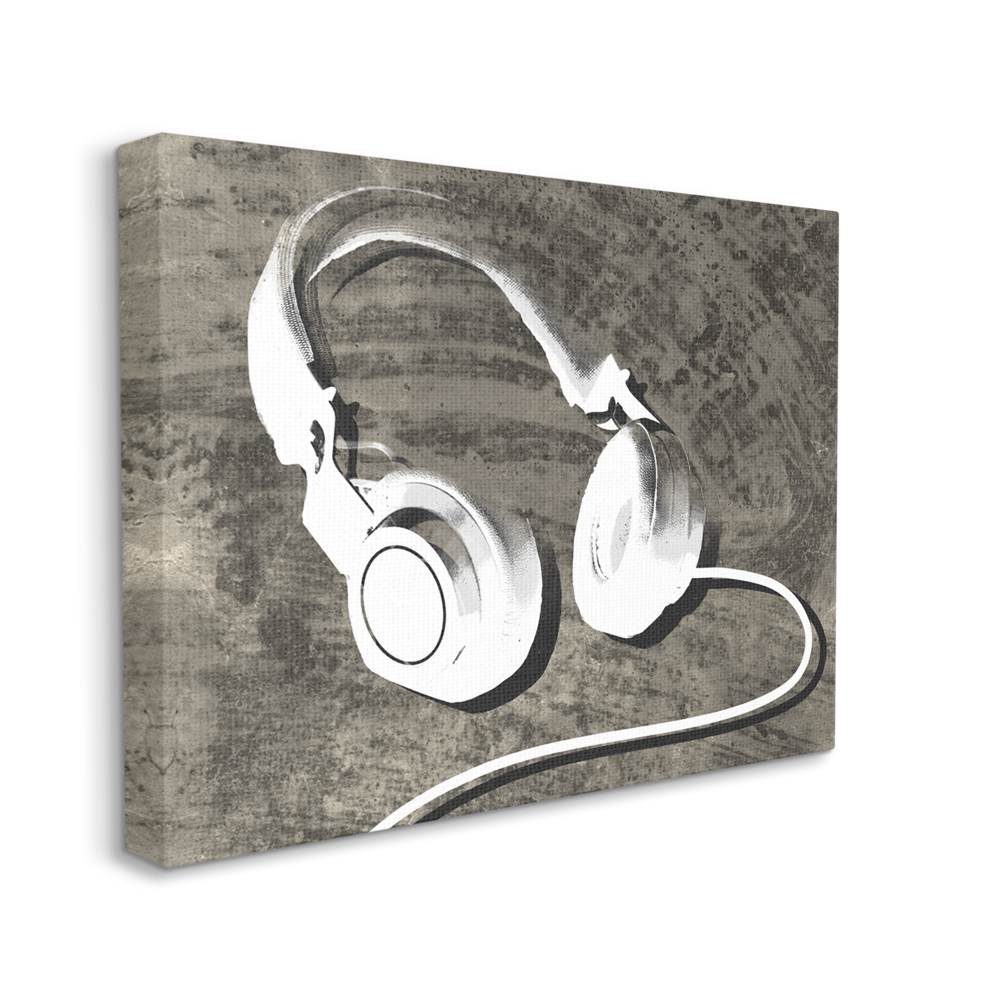 Stupell Industries Music Headset Over Brown Rustic Wood Grain Pattern, 40 x 30, Design by Daphne Polselli