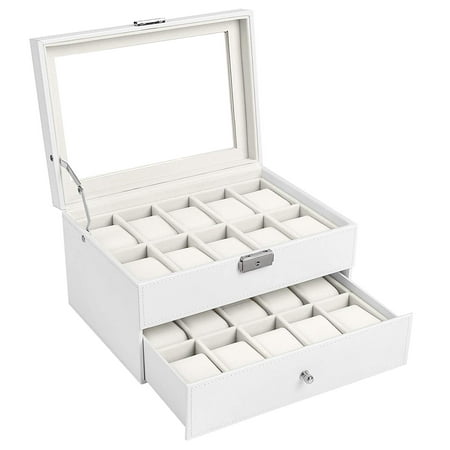 Zimtown 20 slots Jewelry Box Drawer with Clear Glass Top,Deluxe White