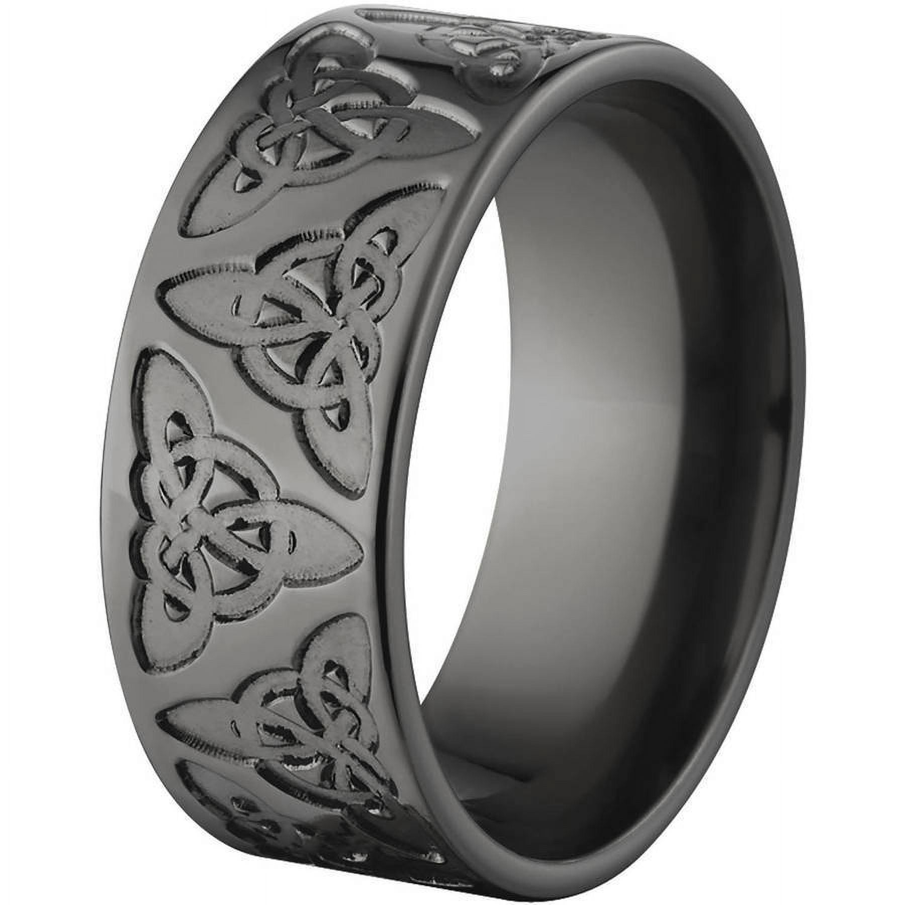 9mm Flat Black Zirconium Ring with a Milled Celtic Design