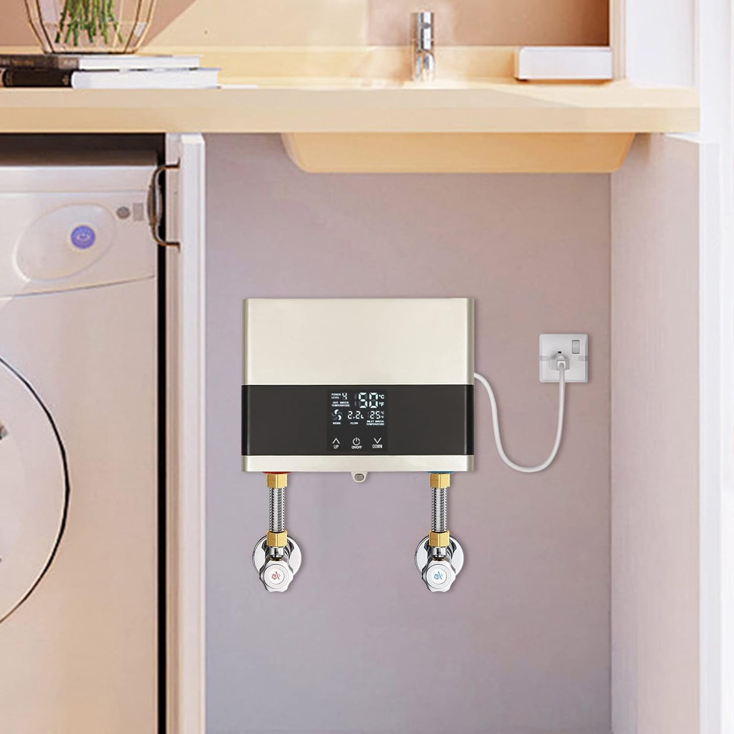 Miumaeov 110V Electric Tankless Water Heater Instant Hot Water Heater Under Sink with Remote Control Digital Display On-Demand Water Heate