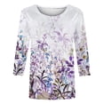 thumbnail image 4 of miqiqism Womens Pullover Tops Casual 3/4 Sleeve Shirts Teen Girls Crew Neck Loose Fit Blouses Casual Blouses Floral Print Tshirts Fashion Tunic Clothing,Purple,Small, 4 of 4