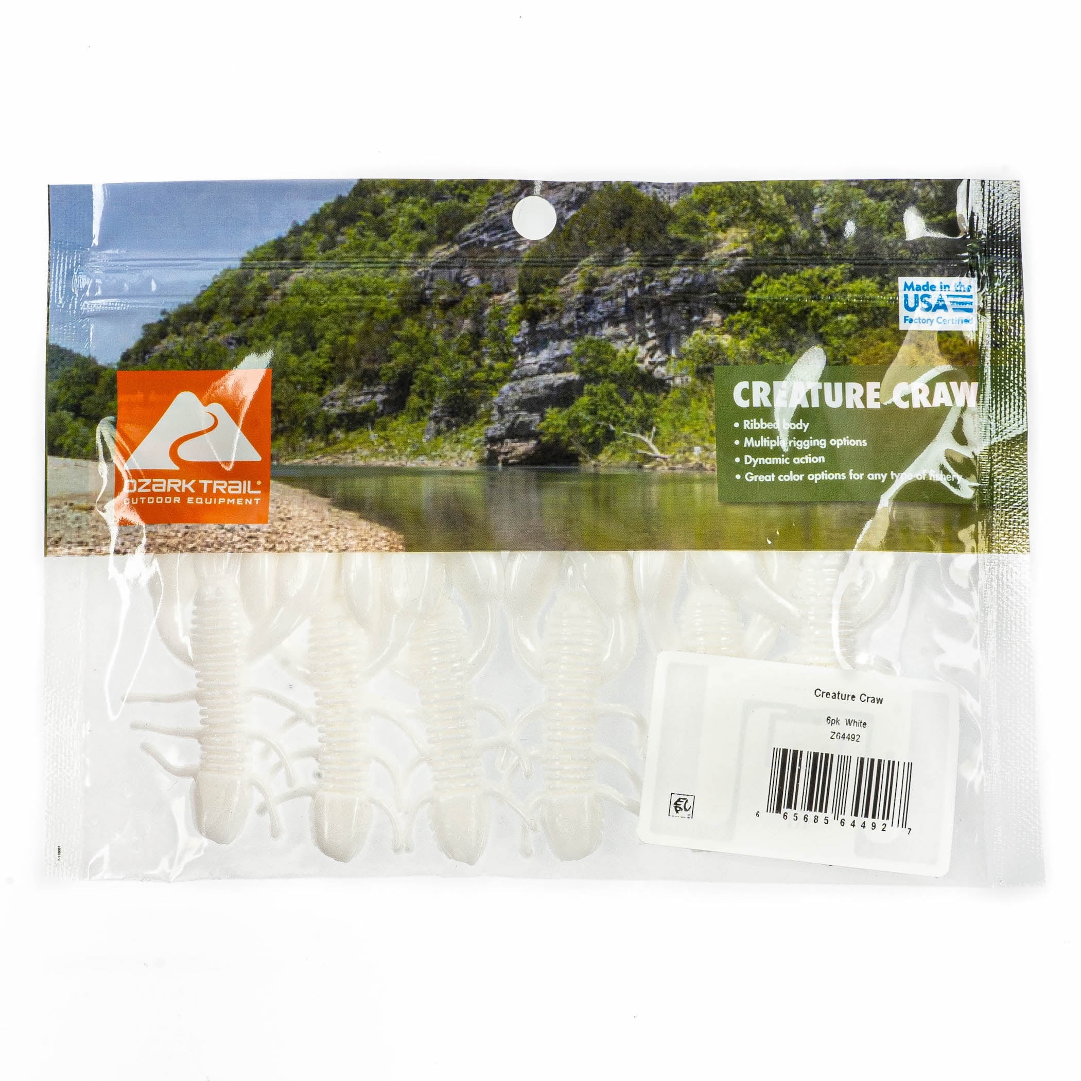 (3 pack) Ozark Trail Creature Craw 2", White, 6 pieces Fishing Soft Baits