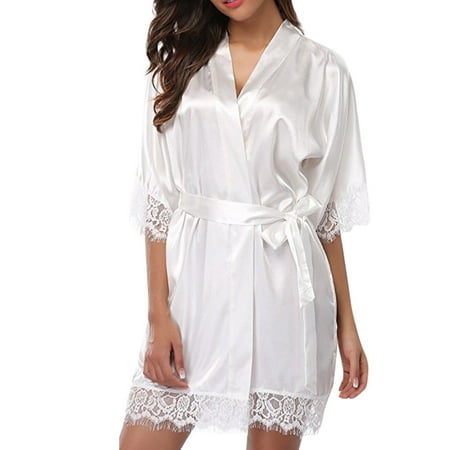 

MRULIC lingerie for women Women s Lady Lace Sleepwear Satin Nightwear Lingerie Pajamas Suit White + S