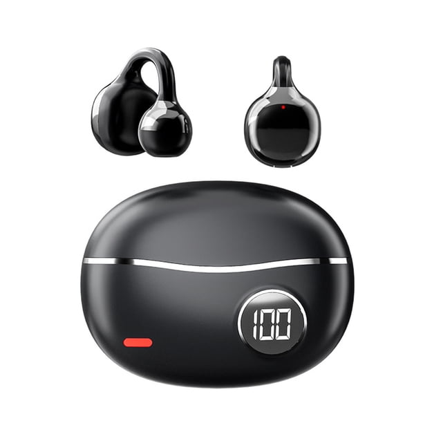 Cateissary Auriculares inalámbricos Bluetooth con clip para la oreja para entusiastas del deporte Auriculares Bluetooth con sonido de micrófono Teléfono y Comunicación negro