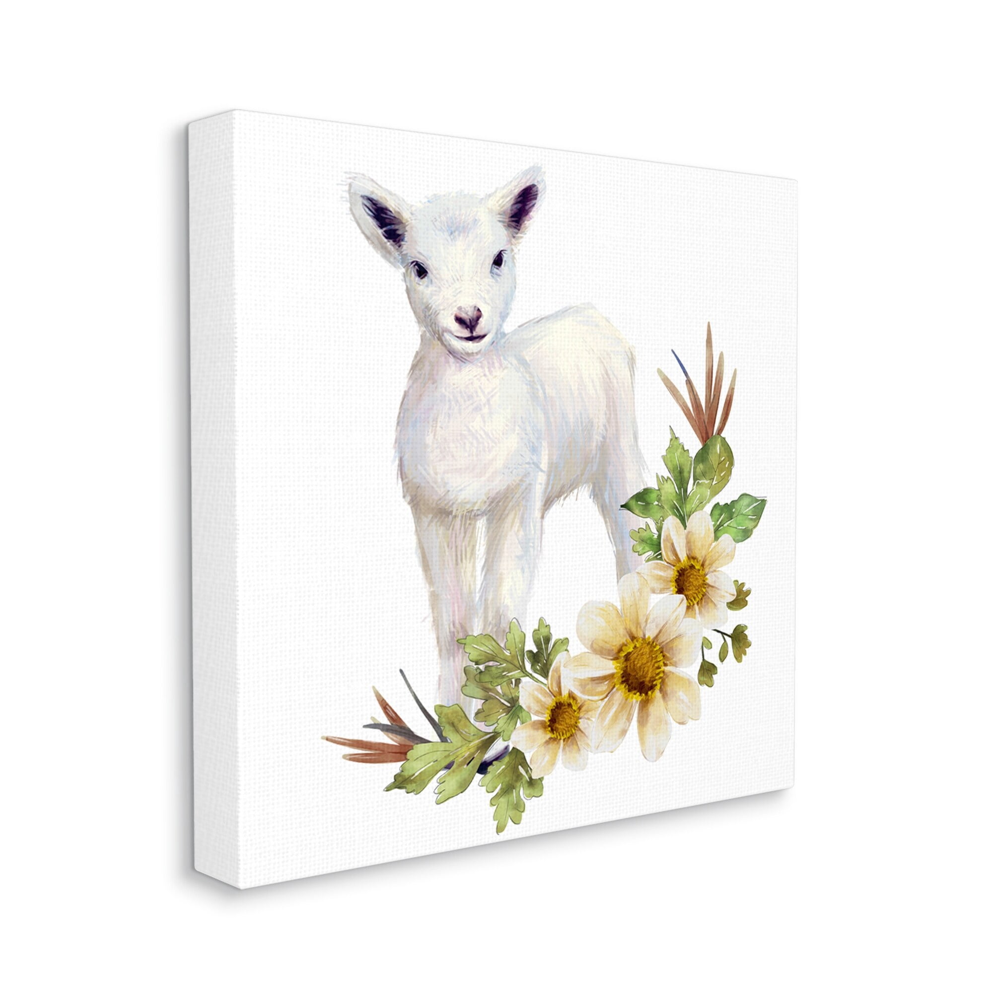 Stupell Industries Baby Lamb Autumn Daisy Florals Tree Leaf Foliage, 36 x 36,Design by Ziwei Li