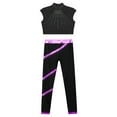 thumbnail image 3 of inlzdz Girls Ballet Gymnastics Outfits Sleeveless Sparkle Dance Crop Top with Leggings Tracksuit Set Black&Purple 14, 3 of 5