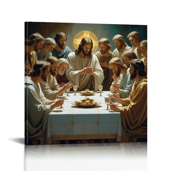 Jesus Last Supper Canvas Wall Art Print ,  Vintage Christian Pictures Canvas Print Posters Wall Decor, Religious Christian Gifts Wall Art Home Decor for Church Living Room Dining Room Decor Framed ﻿
