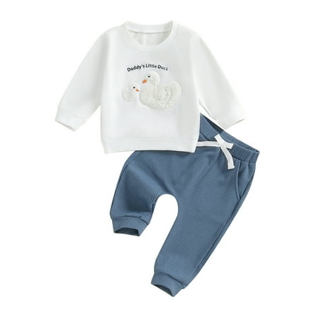 

aturustex Little Boys Girls 2 Piece Tracksuits Outfits 0-3T Toddler Baby Duck Embroidery Sweatshirts Long Sleeve Pullovers Crew Neck Tops and Sweatpansual Sweat Suits Kids Daily Fall Clothes