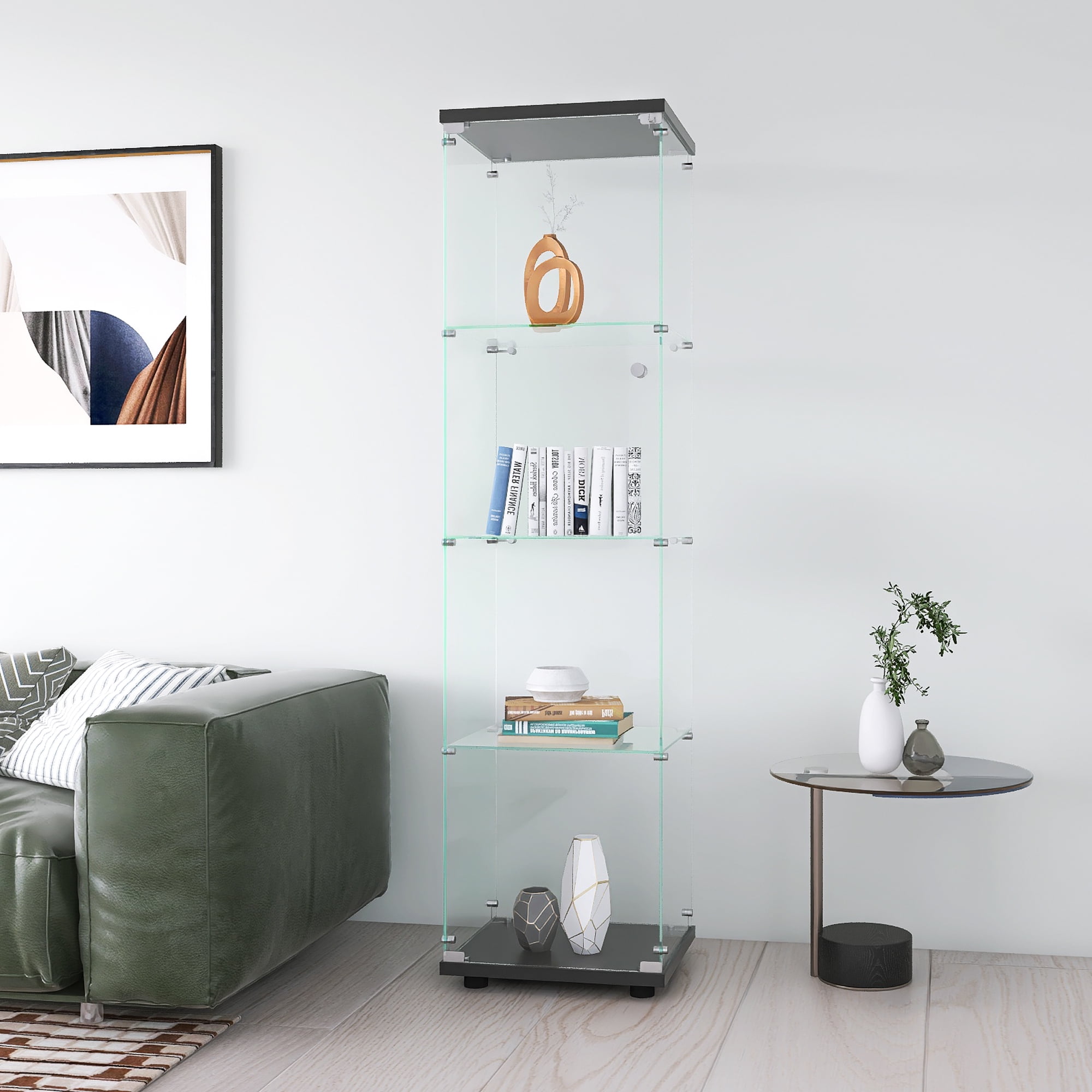 Noble House Glass Display Cabinet 4 Shelves with Door,Black