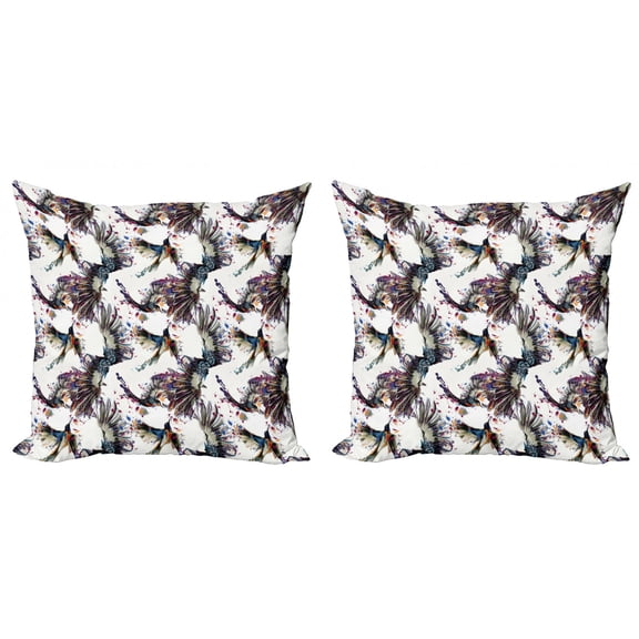 Ambesonne Watercolor Throw Pillow Cover 2 Pack, Lilly with Birds, 20", Multicolor