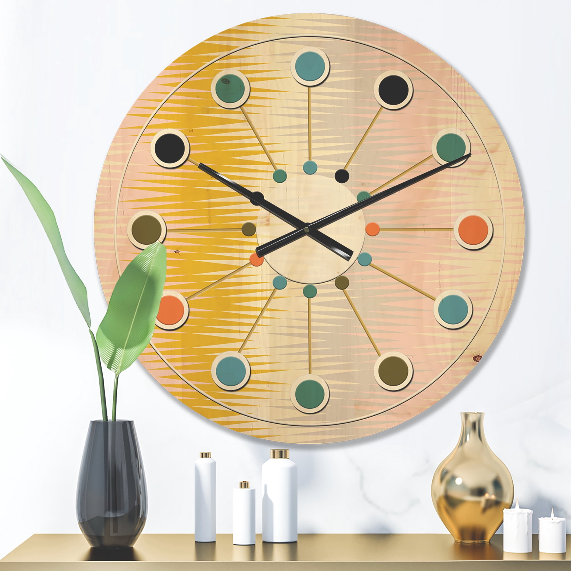 Designart 'Abstract Retro Design IV' Mid-Century Modern Wood Wall Clock