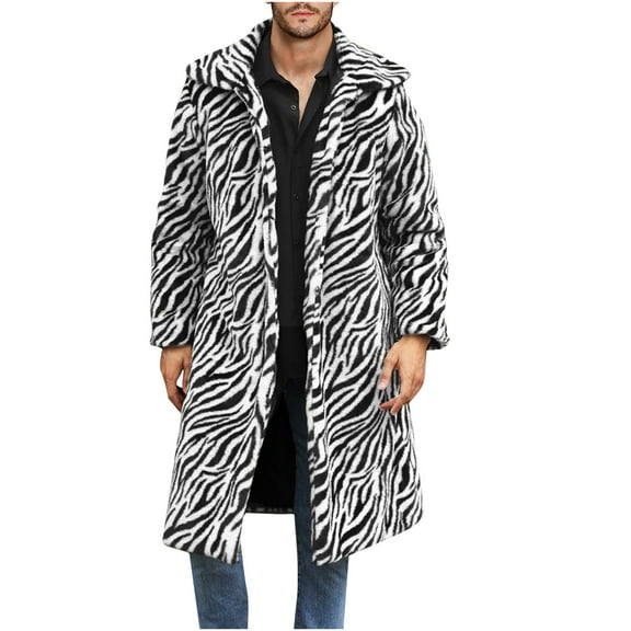 Nmnitkp Men's Luxury Faux Fur Coat Jacket Winter Warm Long Coats Overwear Outwear & High Quality Fabric Boys Winter Coat Easy Cleaning Care Coat