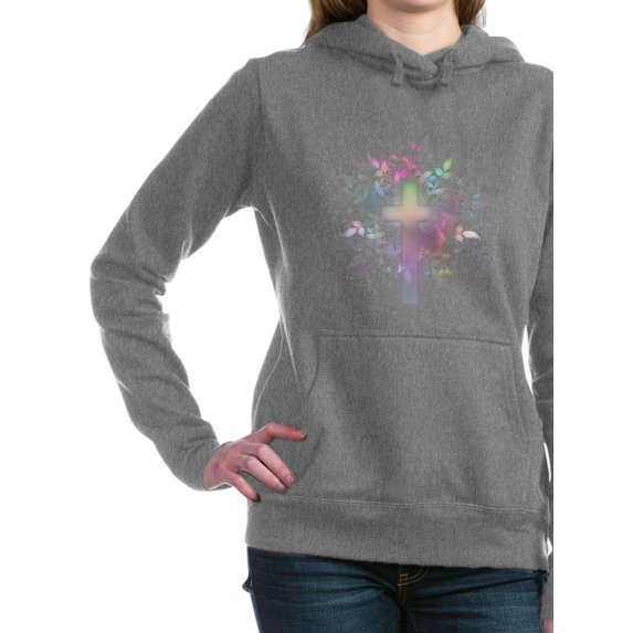CafePress - Rainbow Floral Cross - Pullover Hoodie, Classic & Comfortable Hooded Sweatshirt