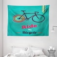 thumbnail image 1 of Vintage Tapestry, "Ride My Bicycle" Theme Poster Style Retro Bike Hipster Art Illustration, Wall Hanging for Bedroom Living Room Dorm Decor, 80W X 60L Inches, Teal Hot Pink Black, by Ambesonne, 1 of 2