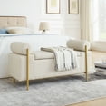 thumbnail image 2 of 44" Linen Storage Bench with Cylindrical Arms, Upholstered Entryway Bench with Padded Seat, Luxurious End of Bed Bench, Shoe Changing Stool with Gold Metal Legs, for Hallway Living Room Bedroom, 2 of 9