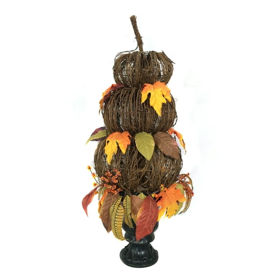 Jeco Harvest Rattan stacked Pumpkin Urn with Lights