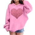 thumbnail image 2 of Girls Pink Sequin Heart Hoodie Oversized, Sparkly Pullover No Drawstring for Teens, Soft Polyester Casual Hoodie, Youth Sizes 100-160,Size 5 T, 2 of 8