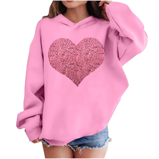 Sudadera con capucha y estampado de corazón de San Valentín, sudadera de manga larga para niños y niñas, chaqueta para niñas de talla mediana y grande.