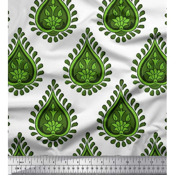 Soimoi Green Moss Georgette Fabric Floral Block Print Fabric by the Yard 42 Inch Wide