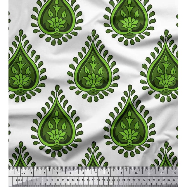 Soimoi Green Rayon Fabric Floral Block Decor Fabric Printed Yard 42 Inch Wide