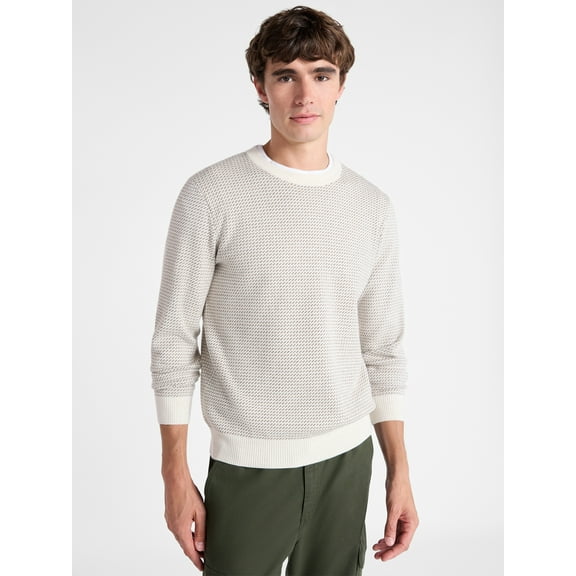 Free Assembly Men's Cozy Yarn Nordic Stitch Sweater with Long Sleeves, Size XS-3XL