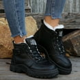 thumbnail image 4 of Women's Chunky Winter Combat Boots Fashion Casual Lace up Fleece Lining Non Slip Walking Snow Ankle Booties Black Size 9, 4 of 7