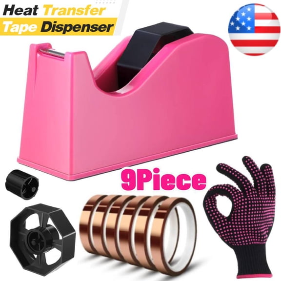 YangNengwen 9 Pcs Heat Tape Dispenser Set, Sublimation Tapes Dispenser Adhesive Roll Holder 1 Pc Heat Resistant Gloves with Silicone Bumps 6 Pcs Thermal Tape for Office Home