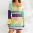 thumbnail image 5 of Women Y2K Crochet Knit Mini Dress Long Sleeve Colorful Hollow Out Sweater Dress Swimsuit Bikini Cover Ups Dresses Beachwear, 5 of 7