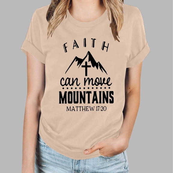 OKBOP Ladies Tops Clearance Under $10 Short Sleeve Beige Crucifix Quotes Crew Neck T-Shirts Womens Shirts for Summer