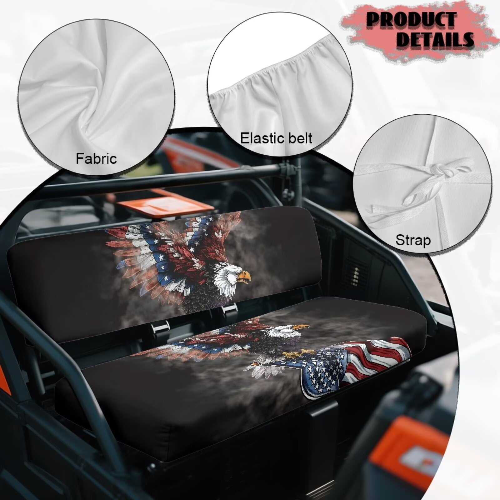 Yuyamidu American Flag Patriotic Mule Bench Seat Cover Compatible with Kawasaki Mule 4010 4x4 FE 2025 2023 2022 2021 / Kawasaki Mule 4010 4x4 SE 2018 2017 2016, Eagle UTV Seat Cover Accessories