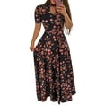thumbnail image 1 of Uhndy Beach Maxi Dress Women Plus Size Floral Short Sleeve Boho Long Dress Bow Belt Hollow Prom Evening Party Swing Dress 01Floret M, 1 of 2